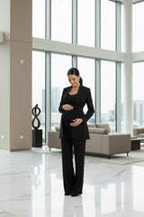 Black Maternity Blazer With Tassel Buckle Belt Exclusive