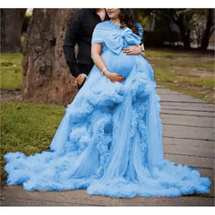 Color: Pink, Maternity Size: 4, Ships From: CHINA - BIG BOW Tulle Ruffle maternity dresses photoshoot baby shower ???? ? ?????? ?? ??&