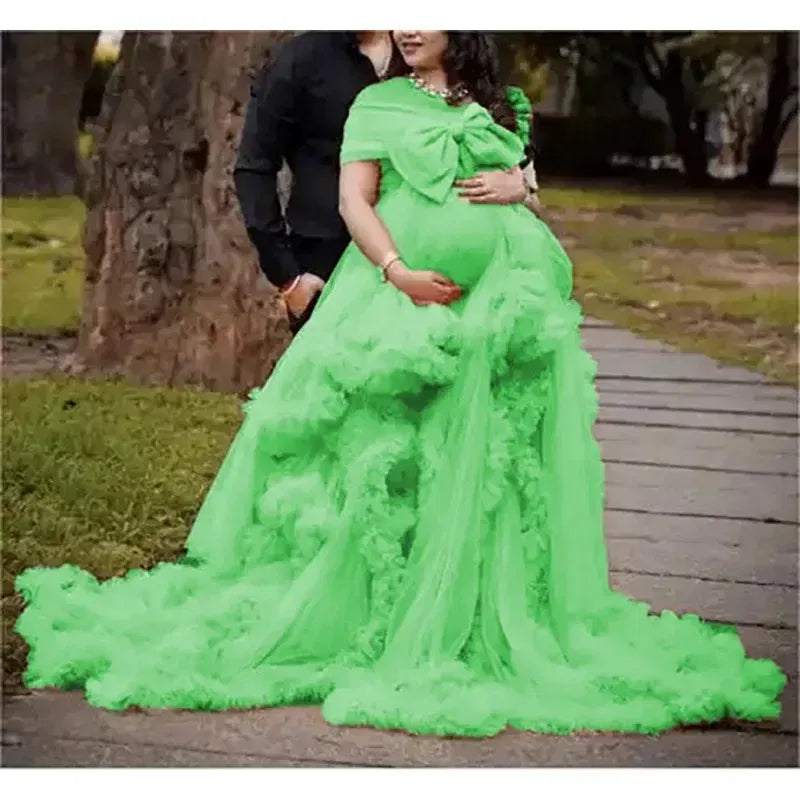 Color: Pink, Maternity Size: 4, Ships From: CHINA - BIG BOW Tulle Ruffle maternity dresses photoshoot baby shower ???? ? ?????? ?? ??&