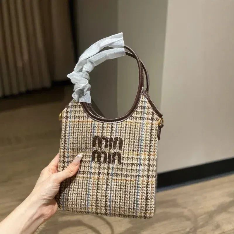 Color: green - Retro Hobo Thousand Bird Grid Mini Underarm Bag, Mao Ni Large Capacity Shoulder Cross Carrying Tote Bag