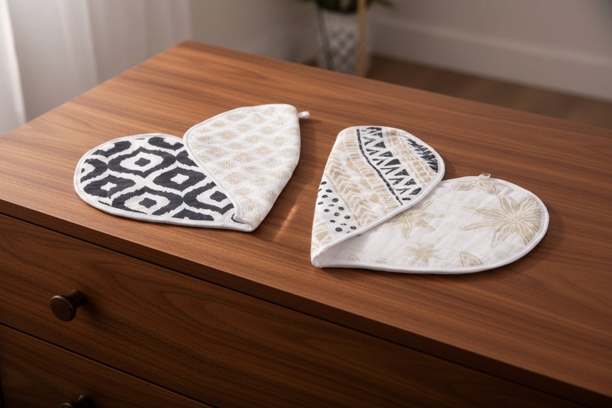 Boho Flower Heart Cotton Bibs 2PK