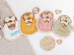 Color: WHITE, Kid Size: 3M - Personalized embroidered baby bib, baby pure cotton gauze bib, mouth in water, baby anti spitting, newborn bib, men's and women'