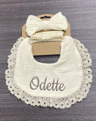 Color: WHITE, Kid Size: 3M - Personalized embroidered baby bib, baby pure cotton gauze bib, mouth in water, baby anti spitting, newborn bib, men's and women'