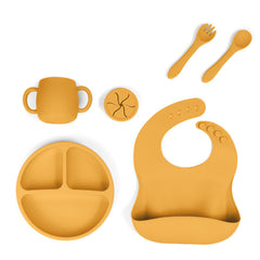 NNEDSZ Yellow 1183# Silicone Baby Feeding Set - Suction Plate, Bib, Cup & Utensils | BPA-Free Baby Tableware