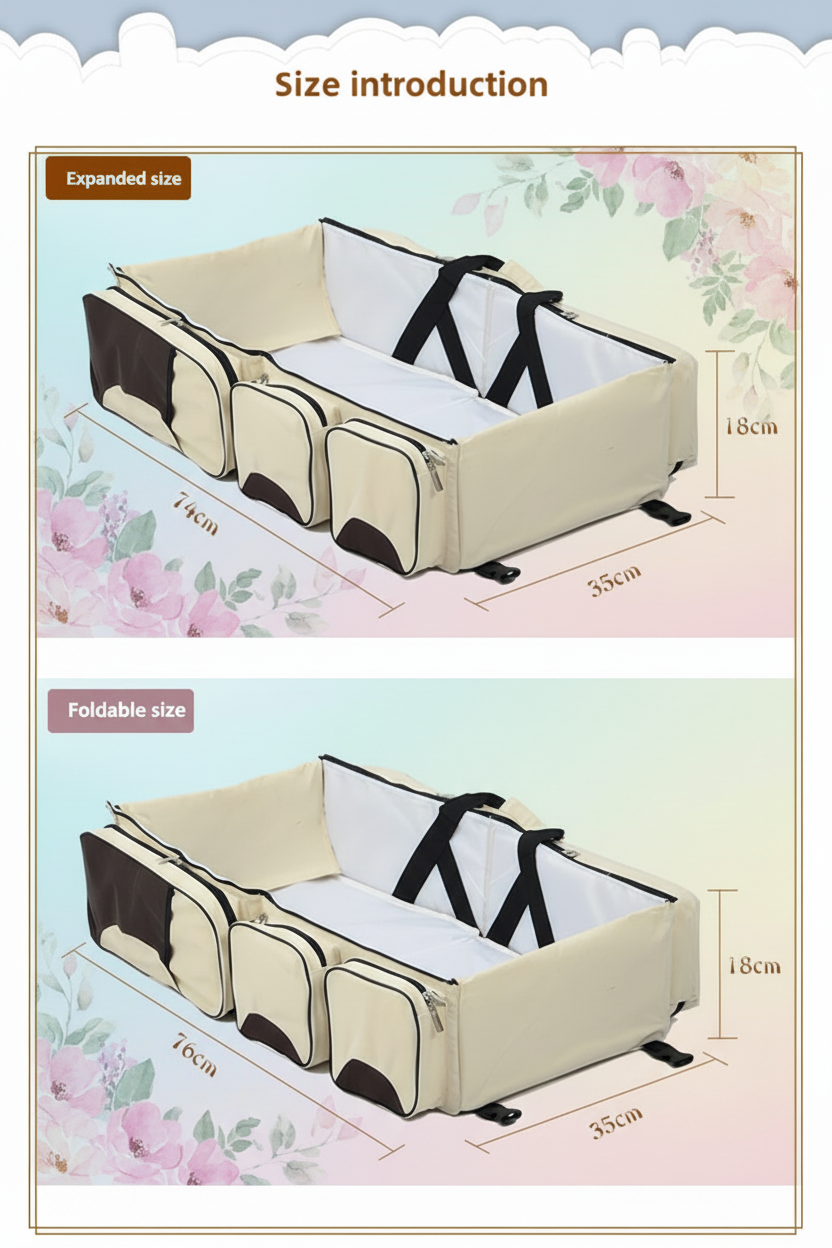 NNEDSZ Dark Blue Multifunctional Foldable Baby Crib Mommy Bag | Large Capacity Diaper Bag | Portable Shoulder and Handheld Baby Essentials Bag