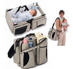 NNEDSZ Grey-Blue Patchwork Multifunctional Foldable Baby Crib Mommy Bag | Large Capacity Diaper Bag | Portable Shoulder and Handheld Baby Essentials Bag