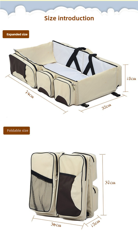 NNEDSZ Grey-Blue Patchwork Multifunctional Foldable Baby Crib Mommy Bag | Large Capacity Diaper Bag | Portable Shoulder and Handheld Baby Essentials Bag
