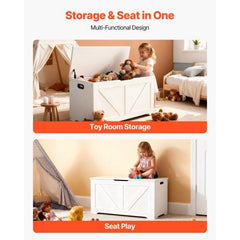 Kids Storage Bench, Wooden Toy Box Chest, Large Storage Cabinet with Safety Hinge, Toddlers Storage Bench for Playroom, Living Room or Entryway, Easy Assembly, 38.98 x 15.55 x 18.9 in, White