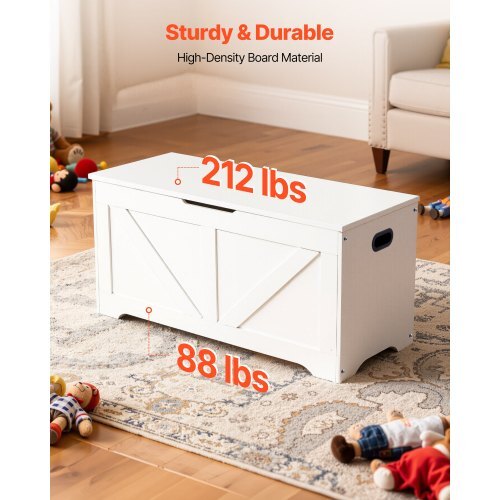 Kids Storage Bench, Wooden Toy Box Chest, Large Storage Cabinet with Safety Hinge, Toddlers Storage Bench for Playroom, Living Room or Entryway, Easy Assembly, 38.98 x 15.55 x 18.9 in, White