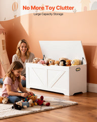 Kids Storage Bench, Wooden Toy Box Chest, Large Storage Cabinet with Safety Hinge, Toddlers Storage Bench for Playroom, Living Room or Entryway, Easy Assembly, 38.98 x 15.55 x 18.9 in, White