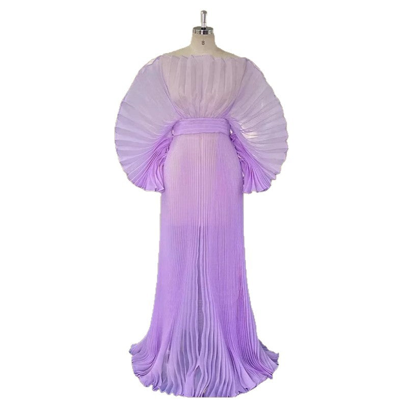 See-Through Pregnant Women With Big Belly Photo Pleated Organ Long Dress