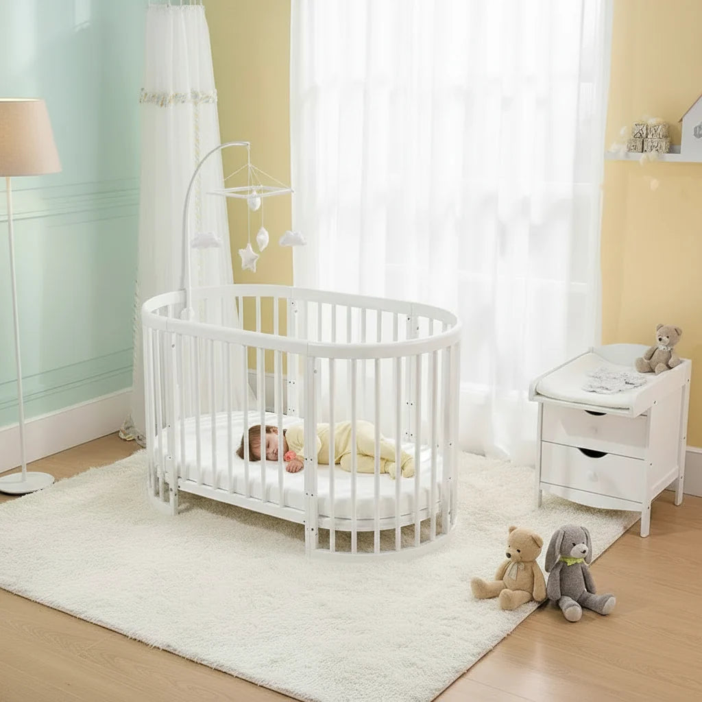 Oval Pine Baby Crib European White Finish Luxury Collection Limited Edition