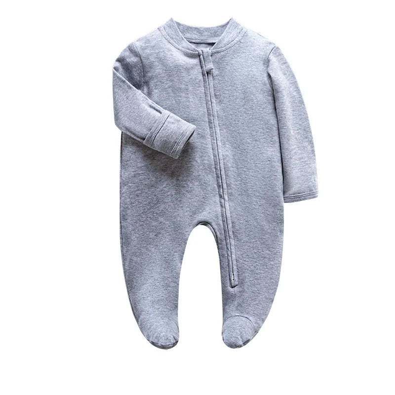 Newborn Footed Pajamas Zipper Girl and Boy Romper Long Sleeve Jumpsuit Cotton Solid White Fashion 0-12 Months Baby Clothes
