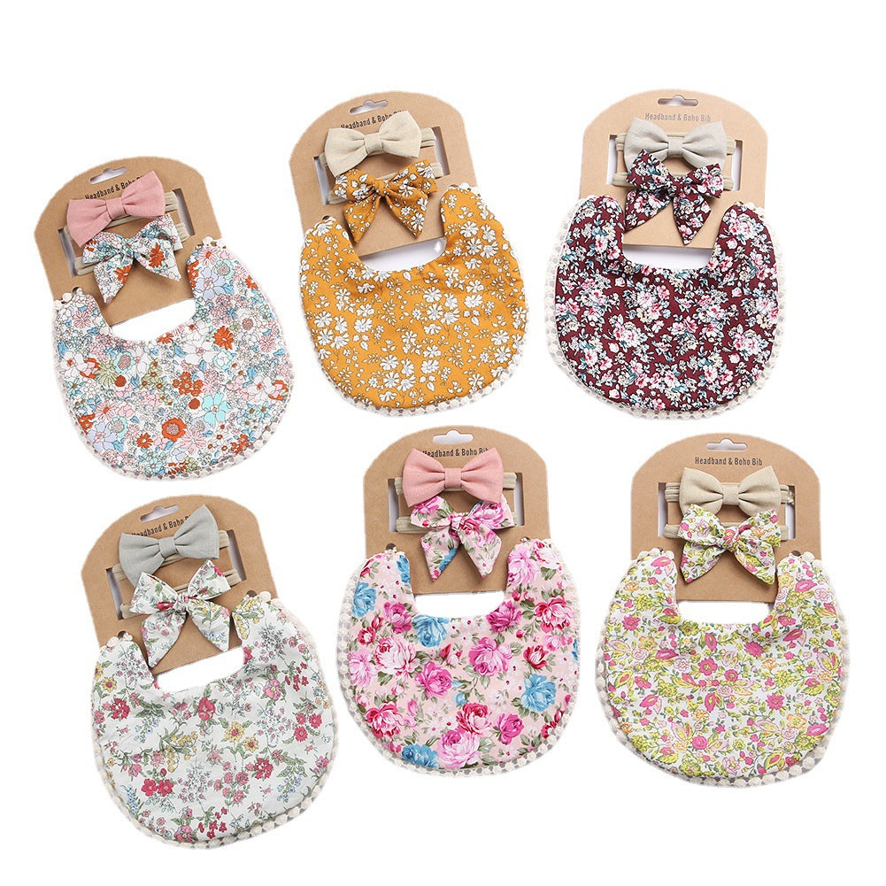 Newborn Baby Cute Floral Cotton Saliva Towel Headband Suit