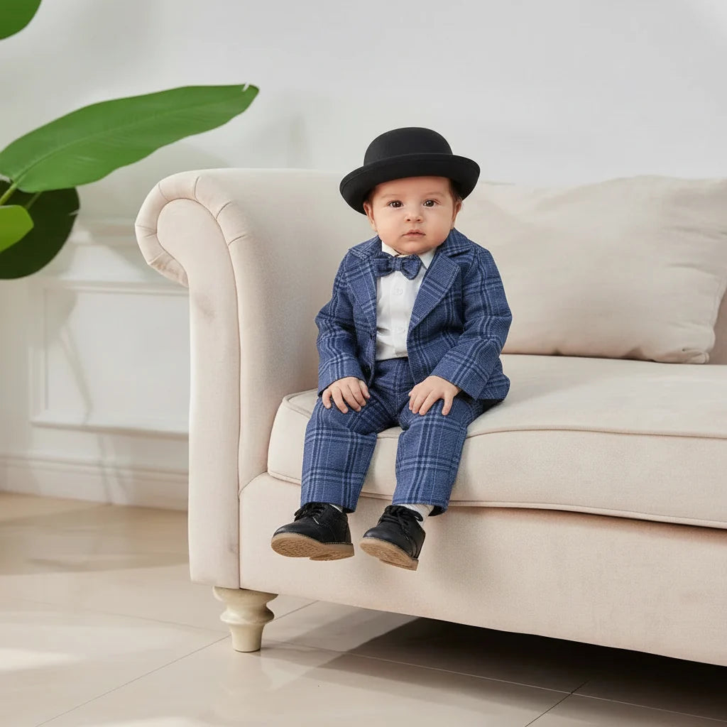 Boutique Premium Cotton Baby Boy Suit Set Checkered Pants