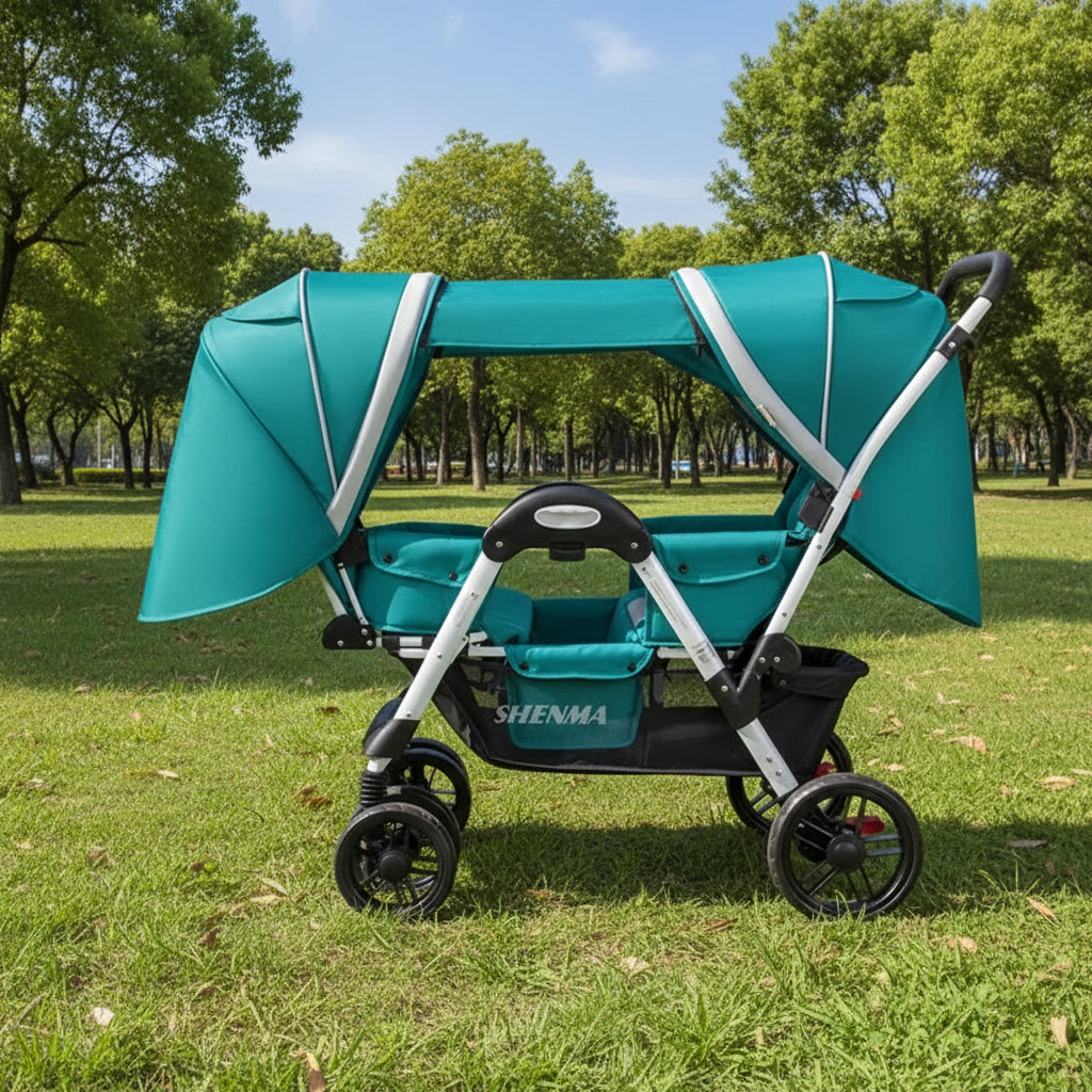 Carbon Fiber Twin Reclining Facing Seats Folding Stroller Elite Shock Absorption