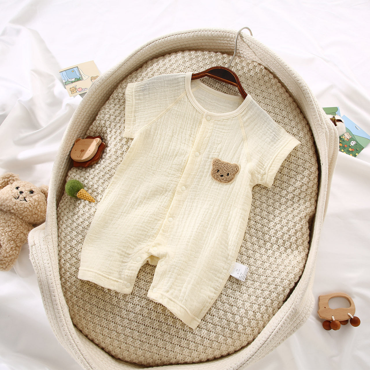 Newborn Gauze Cotton Short-sleeved Shorts Romper Single-breasted
