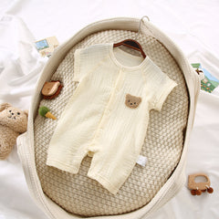 Newborn Gauze Cotton Short-sleeved Shorts Romper Single-breasted