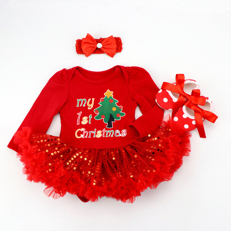 Newborn Baby Christmas Long Sleeve Romper Dress