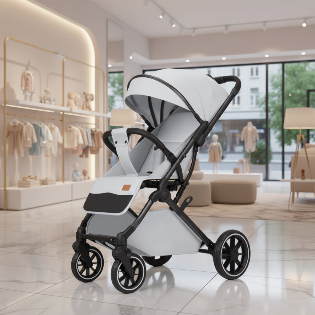 Lightweight Four-Wheel Stroller With Sit Or Lie Flat