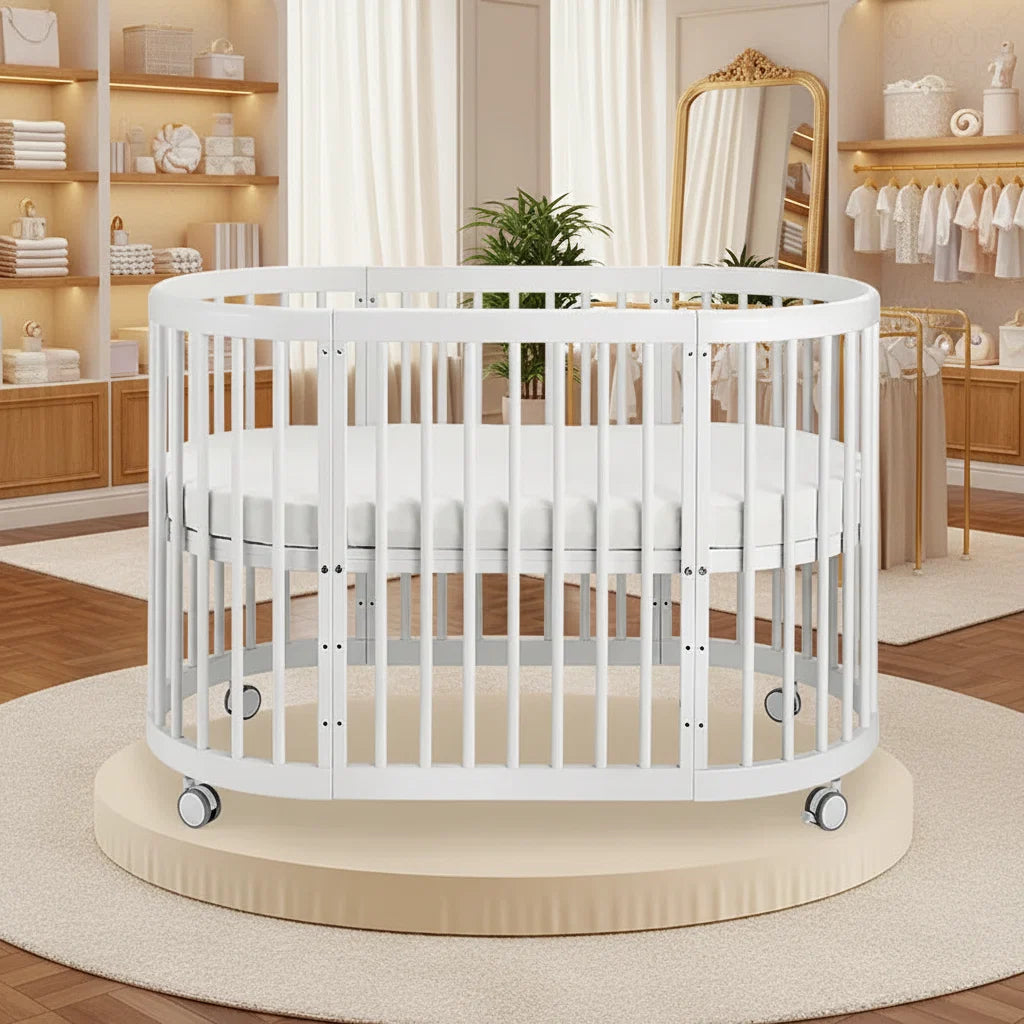 Oval Pine Baby Crib European White Finish Luxury Collection Limited Edition