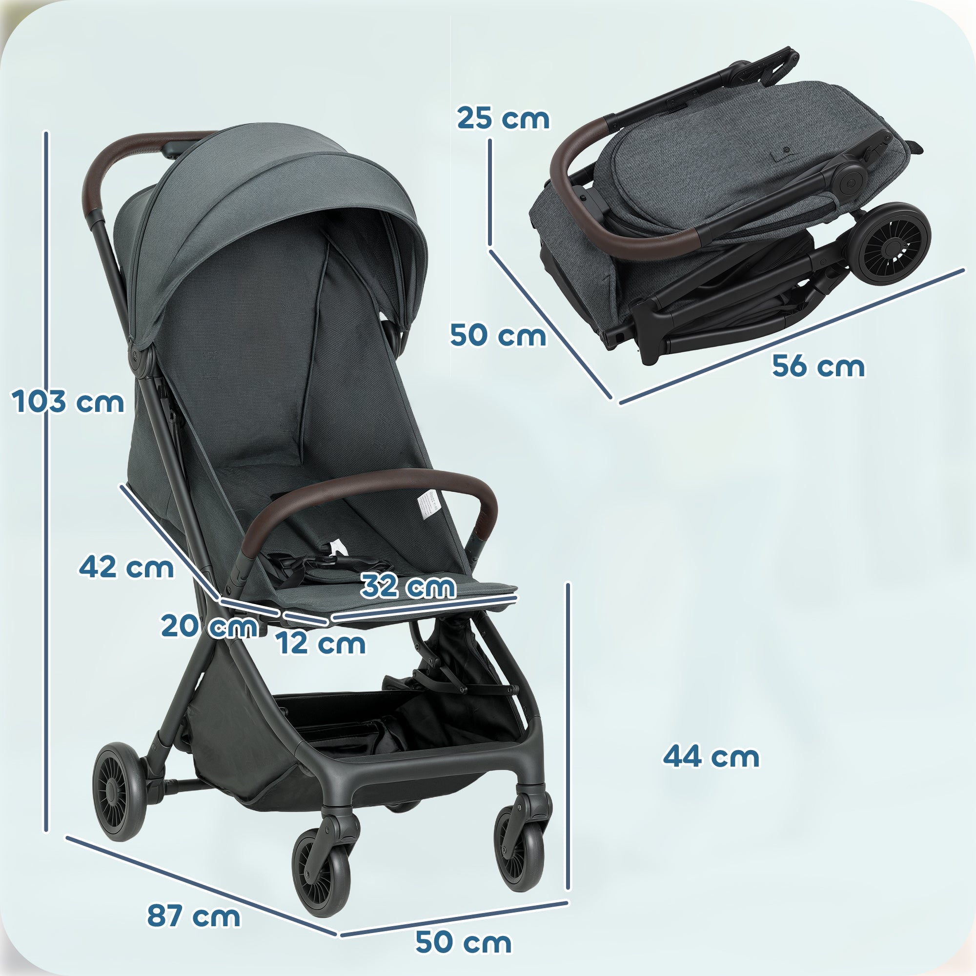 Foldable Baby Stroller With Adjustable Seat, 5-Point Harness, Canopy, Basket, 6.3kg Lightweight & Compact, Dark Grey