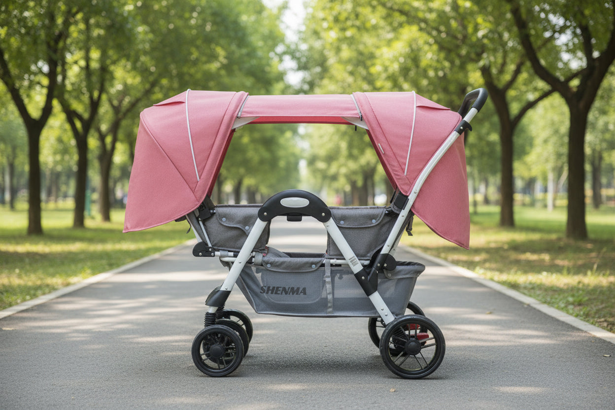 Carbon Fiber Twin Reclining Facing Seats Folding Stroller Elite Shock Absorption