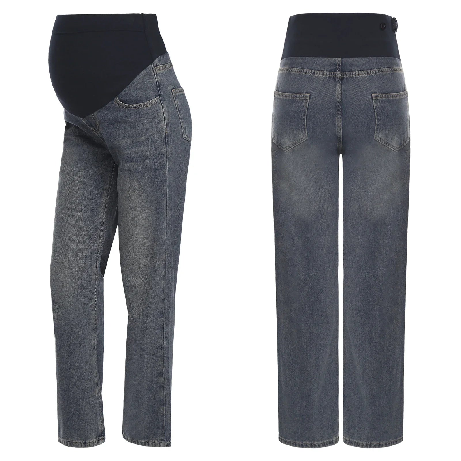 Premama Clothes Maternity Moms Jeans Adjustable High Waist Trousers Pregnant Women Casual Wide-Leg Denim Pants with Pockets