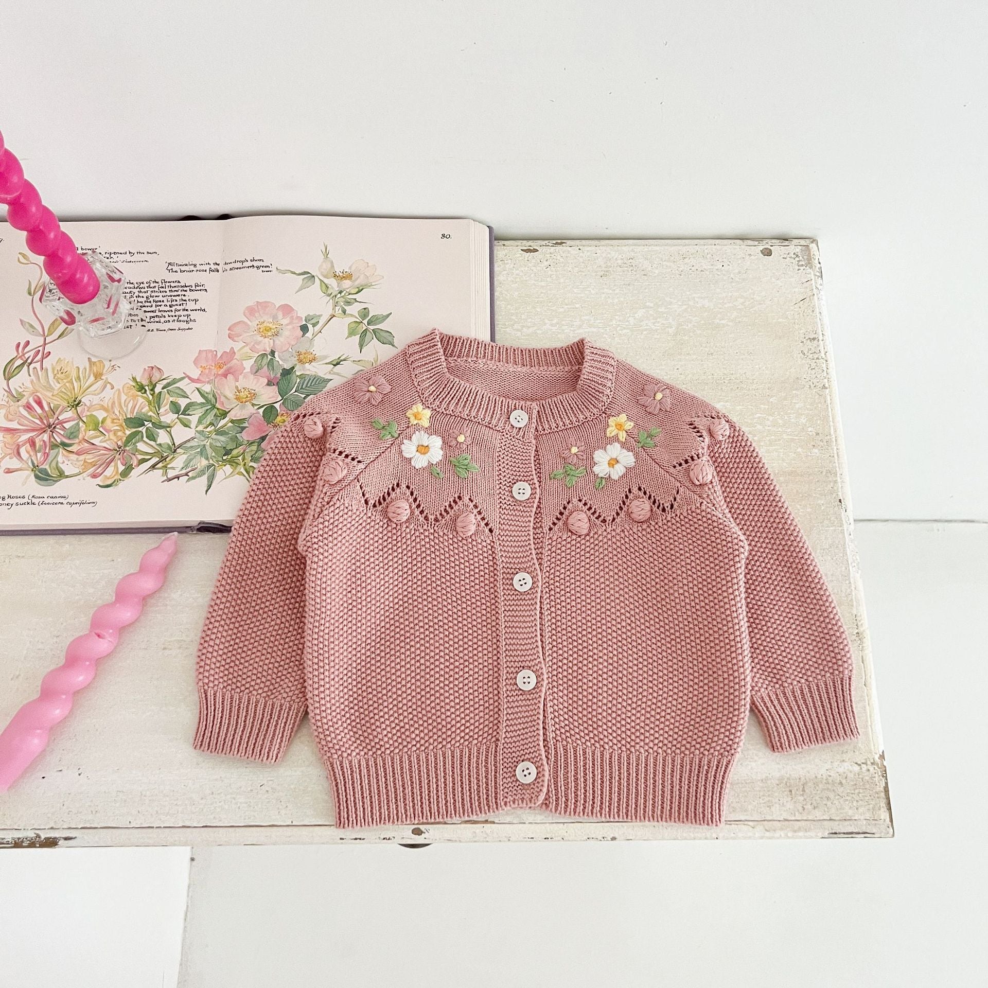 Newborn Handmade Flower Two-piece Knitted Cardigan Jumpsuit