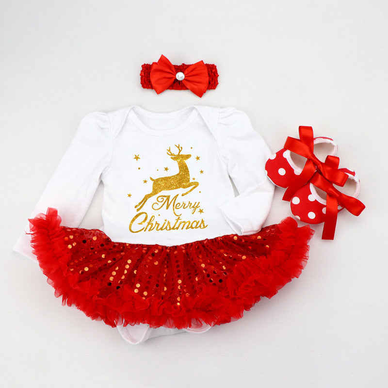 Newborn Baby Christmas Long Sleeve Romper Dress