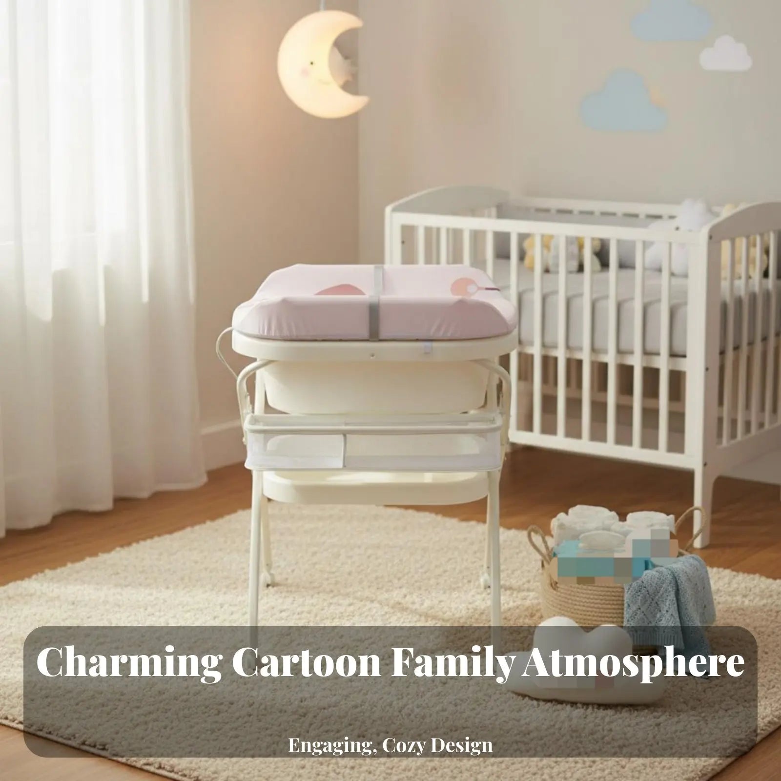 Changing Table with Bathtub Multi-Functional Foldable Baby Changing Table Folding Diaper Station Space-Saving for Home, Bathroom
