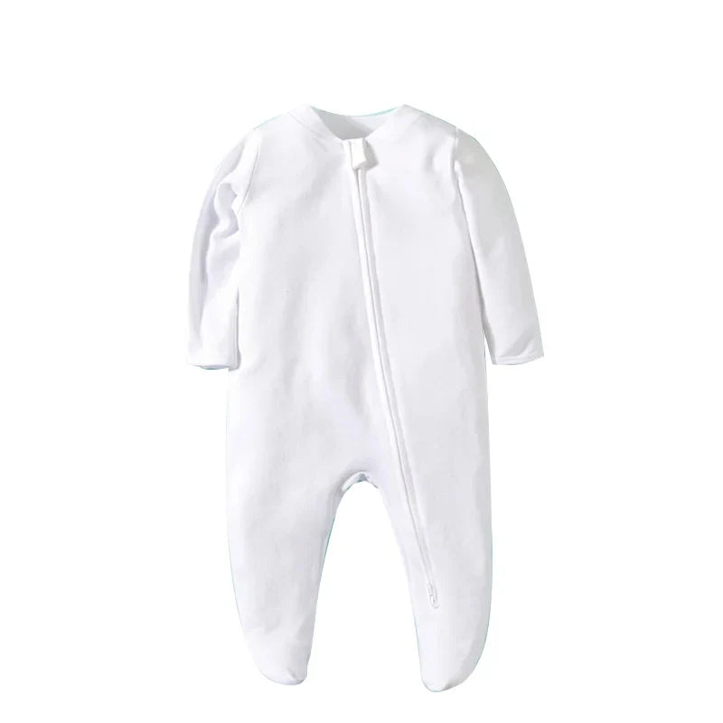 Newborn Footed Pajamas Zipper Girl and Boy Romper Long Sleeve Jumpsuit Cotton Solid White Fashion 0-12 Months Baby Clothes
