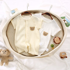 Newborn Gauze Cotton Short-sleeved Shorts Romper Single-breasted