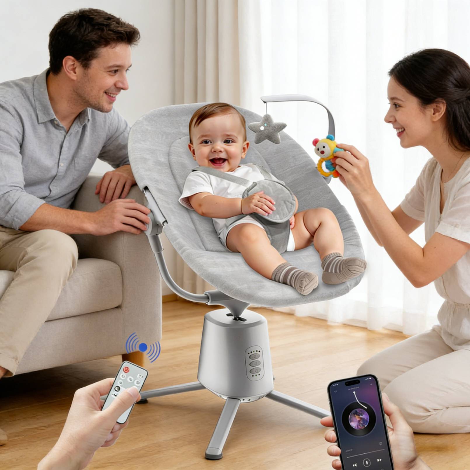 Baby Swing,Baby Swings For Infants With 3 Modes & 5 Speeds BT Enabled App & Remote Control, Electric Swing 6 Melodies And 3 Timer Setting