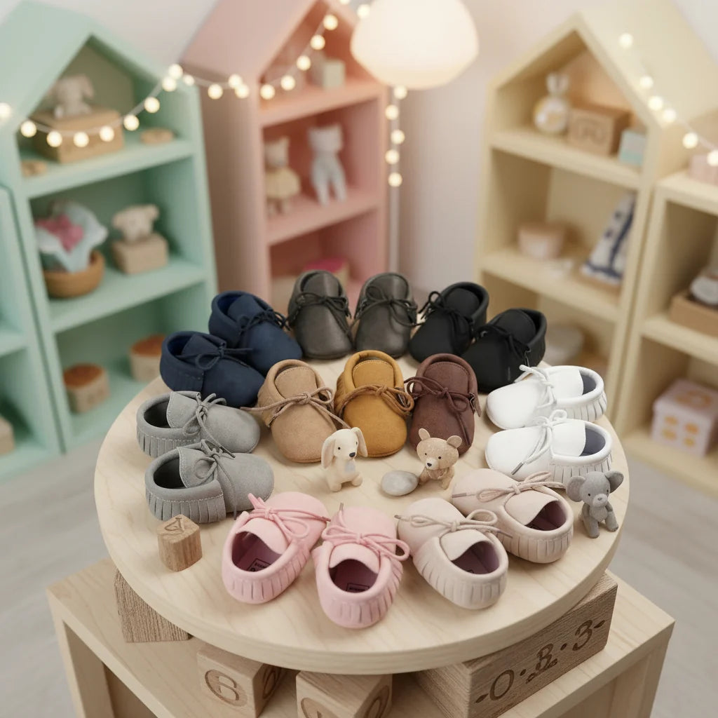 Newborn Baby Shoes First Walkers Leather Moccasin Sneakers Soft Rubber Sole
