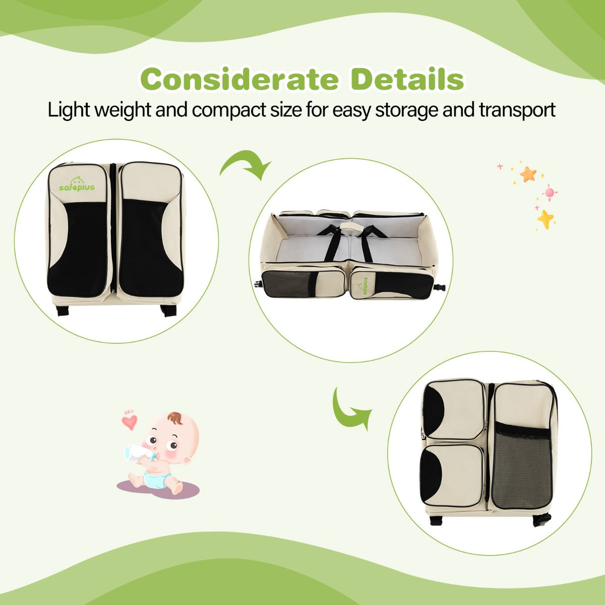 NNECW 3 in 1 Baby Bassinet Diaper Bag with Fitted Sheet