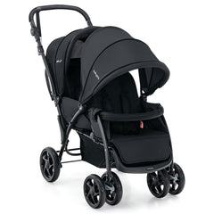 NNECW Folding Double Baby Stroller with Tandem Seating &amp; Canopy for Toddlers-Black