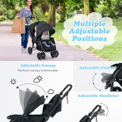 NNECW Folding Double Baby Stroller with Tandem Seating &amp; Canopy for Toddlers-Black