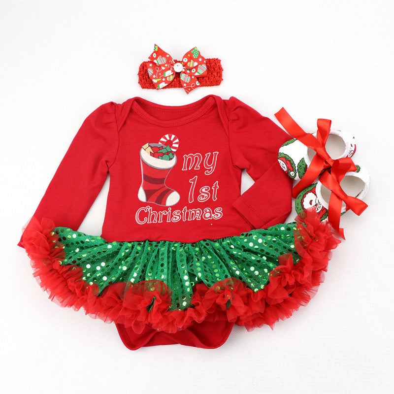 Newborn Baby Christmas Long Sleeve Romper Dress
