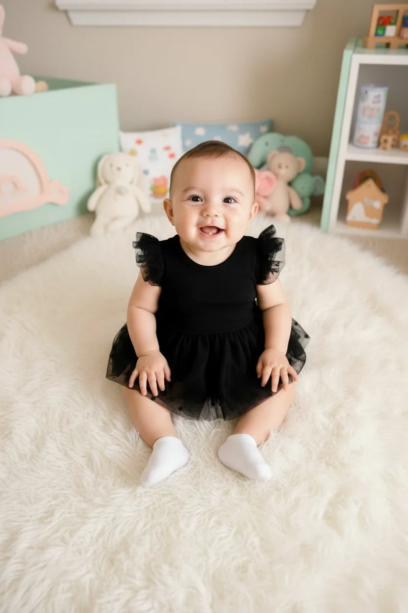 Luxe Cotton Baby Girl Dress Polka Dot With Flutter Sleeves Limited Edition