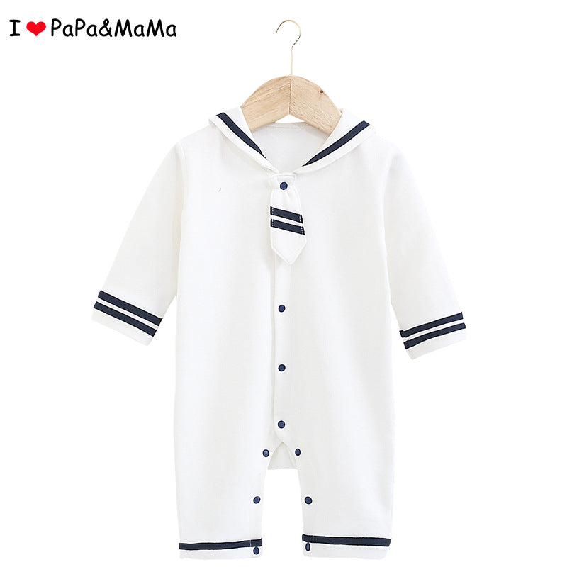 I Love Mom And Dad Newborn Baby Spring And Autumn New Navy Style Bow Tie Romper