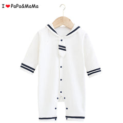 I Love Mom And Dad Newborn Baby Spring And Autumn New Navy Style Bow Tie Romper