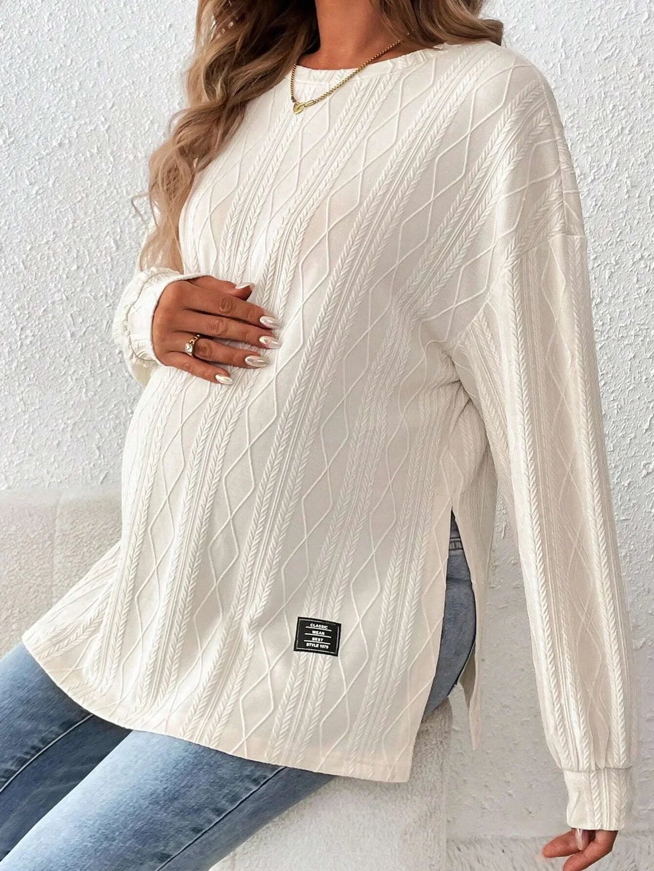 Pregnant Women Clothing Tees Maternity Clothes Pregnant Women Wear Round Neck Long Sleeve Monochrome Daily Leisure T-shirt
