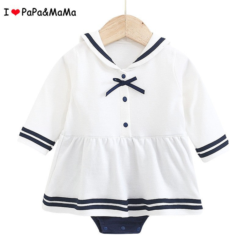 I Love Mom And Dad Newborn Baby Spring And Autumn New Navy Style Bow Tie Romper