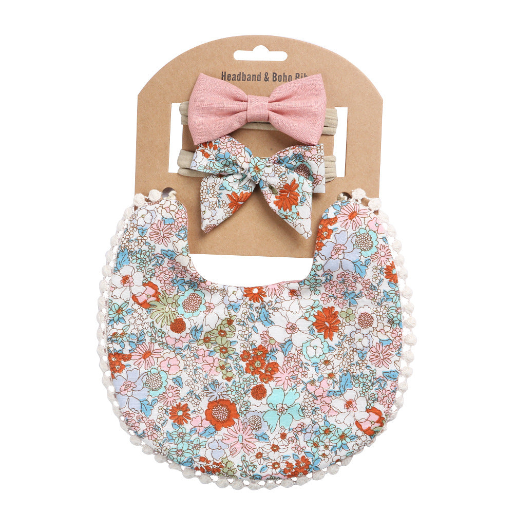 Newborn Baby Cute Floral Cotton Saliva Towel Headband Suit