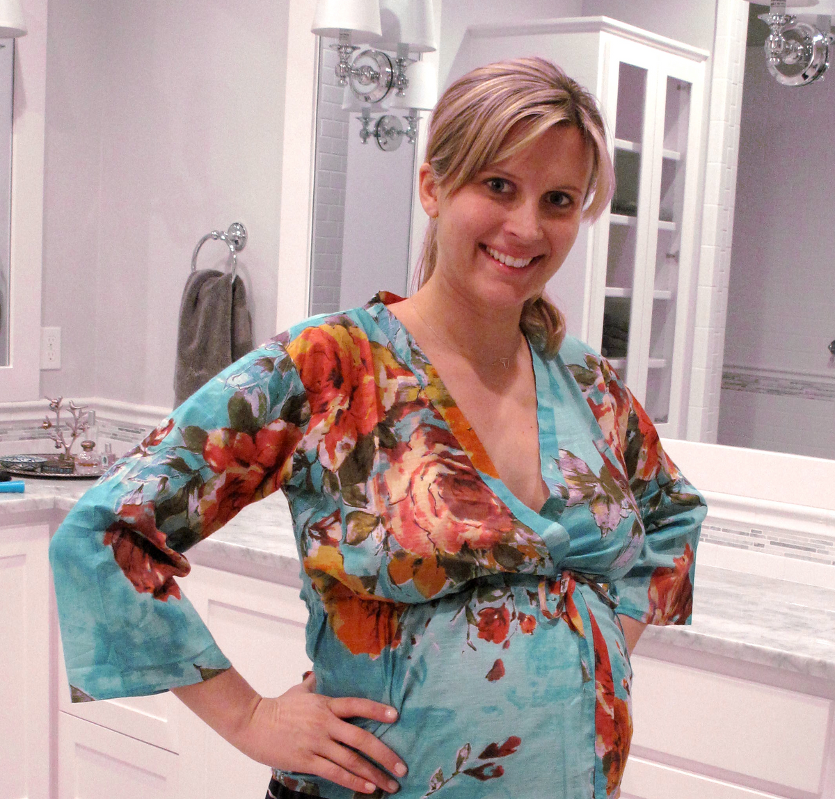 Maternity Shirt Crossover Robe Style - Blue