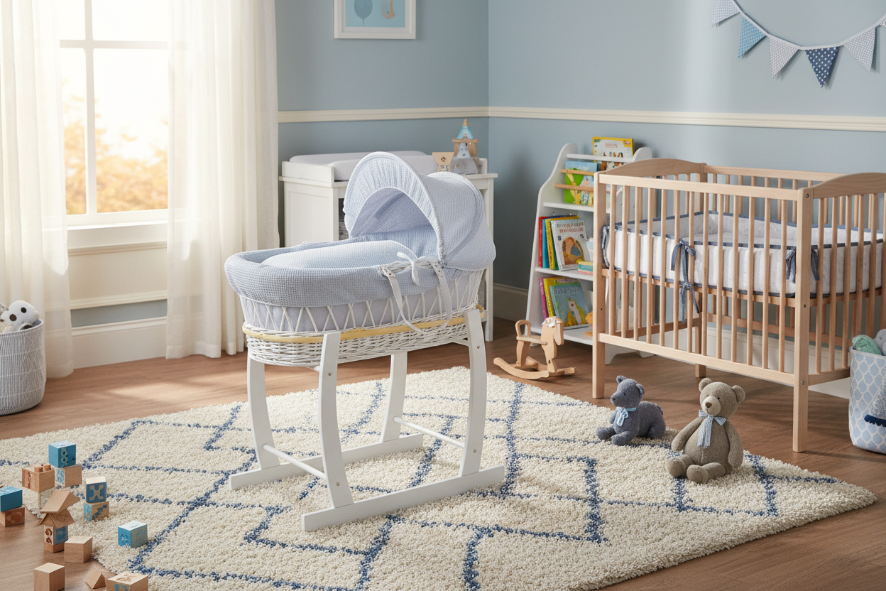 Grey Dimple Grey Wicker Baby Moses Basket With Stand