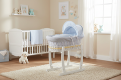 Pink Dimple White Wicker Baby Moses Basket With Stand