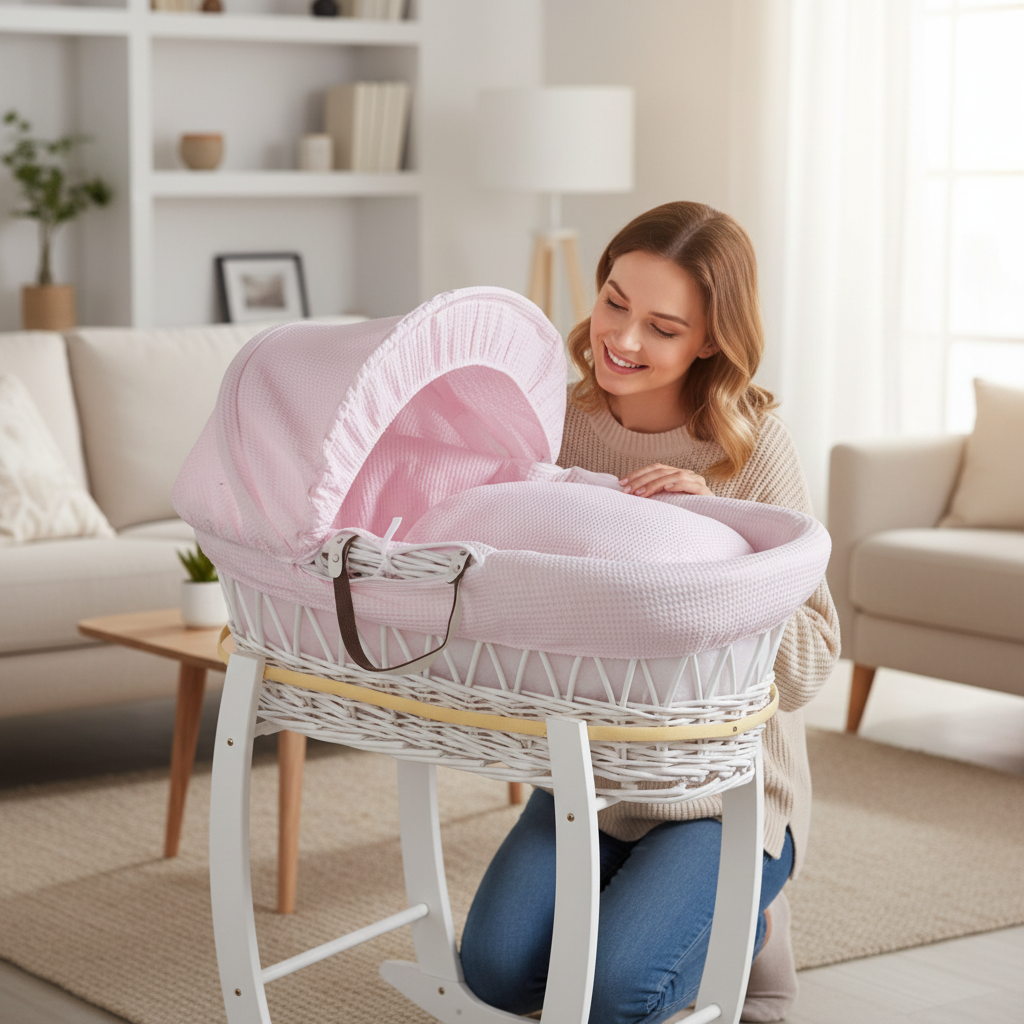 Grey Dimple Grey Wicker Baby Moses Basket With Stand