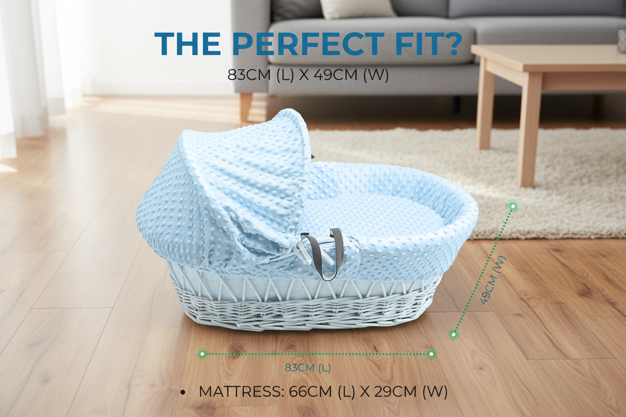 Pink Dimple White Wicker Baby Moses Basket With Stand